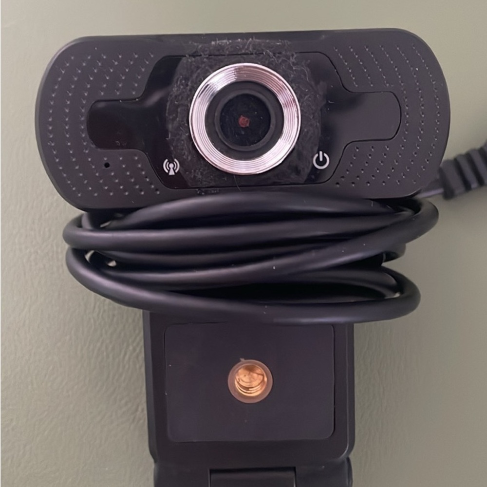 Black Webcam with Textured Surface and LED Indicator